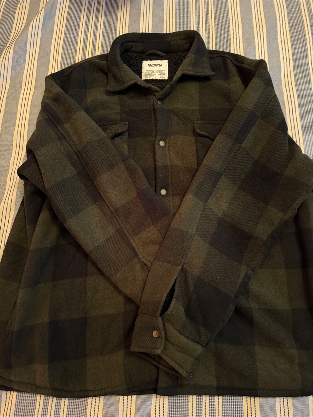 Sonoma Dark Green and Black Plaid Button-Front Shirt Jacket
